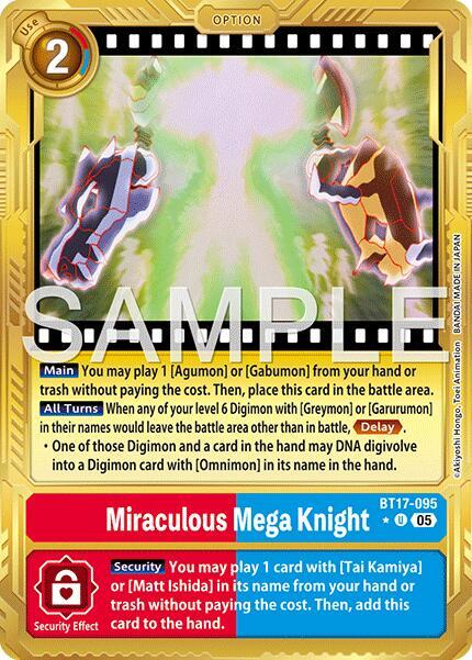 Miraculous Mega Knight Gold Border BT17-095 U (Advanced Booster Digimon Generation)  - Foil