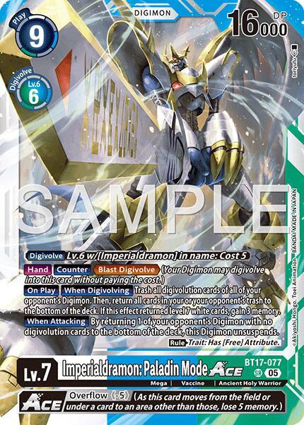 Imperialdramon Paladin Mode ACE Reprint BT17-077 SR (Advanced Booster Digimon Generation)  - Foil