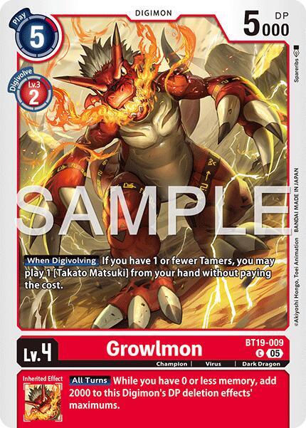 Growlmon BT19 009 Reprint BT19-009 C (Advanced Booster Digimon Generation)  - Foil