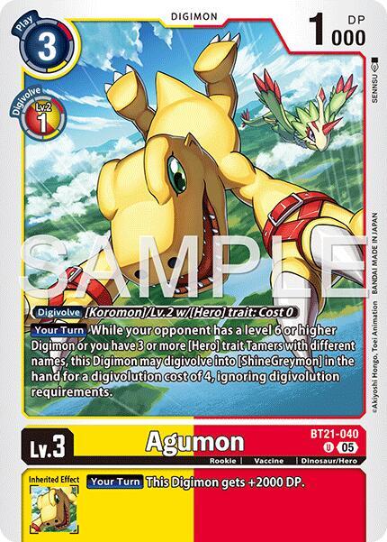 Agumon BT21 040 Reprint BT21-040 U (Advanced Booster Digimon Generation)  - Foil
