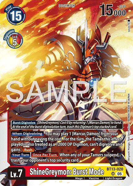 ShineGreymon Burst Mode Reprint BT13-020 SR (Advanced Booster Digimon Generation)  - Foil