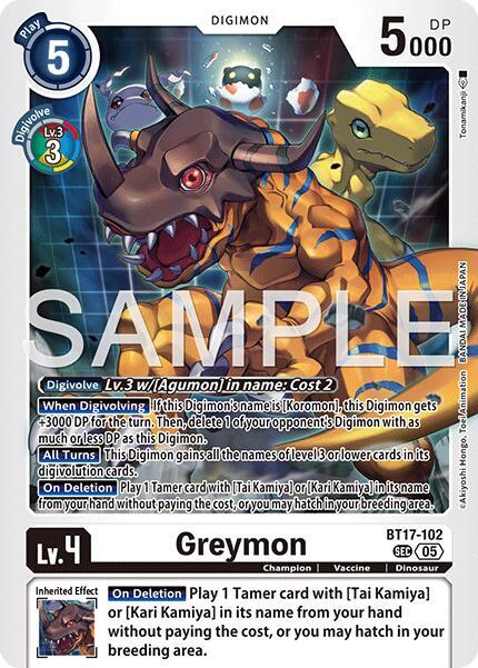 Greymon BT17 102 Reprint BT17-102 SEC (Advanced Booster Digimon Generation)  - Foil