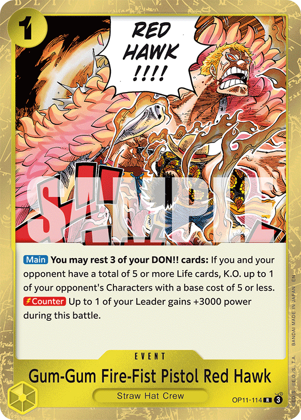 Gum-Gum Fire-Fist Pistol Red Hawk OP11-114 (Learn Together Deck Set) 