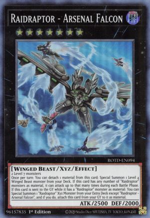 Raidraptor - Arsenal Falcon (ROTD-EN094) - Super Rare - 1st Edition - Rise of the Duelist