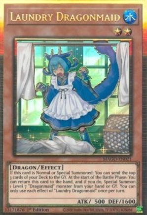Laundry Dragonmaid (MAGO-EN021) - Premium Gold Rare - 1st Edition - Maximum Gold