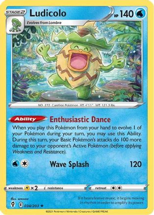 Ludicolo 34/203 Holofoil - Holo Rare - SWSH07: Evolving Skies