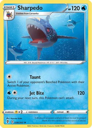 Sharpedo 36/203  - Rare - SWSH07: Evolving Skies