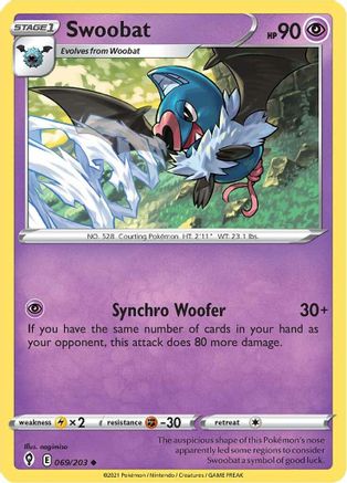 Swoobat 69/203  - Uncommon - SWSH07: Evolving Skies