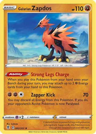 Galarian Zapdos 82/203 Holofoil - Holo Rare - SWSH07: Evolving Skies