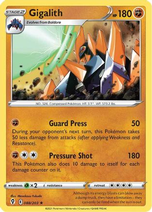 Gigalith 88/203  - Rare - SWSH07: Evolving Skies