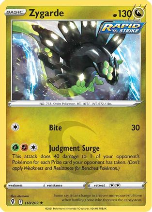 Zygarde 118/203 Holofoil - Holo Rare - SWSH07: Evolving Skies