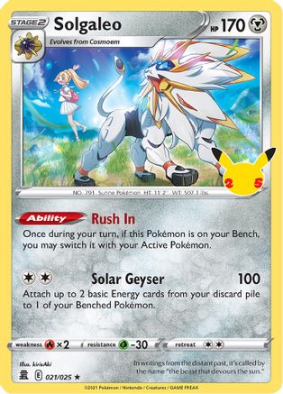 Solgaleo 21/25 Holofoil - Holo Rare - Celebrations