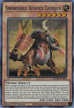 Swordsoul Auspice Chunjun (BODE-EN006) - Super Rare - 1st Edition - Burst of Destiny
