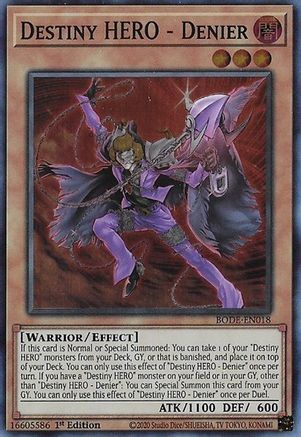 Destiny HERO - Denier (BODE-EN018) - Super Rare - 1st Edition - Burst of Destiny