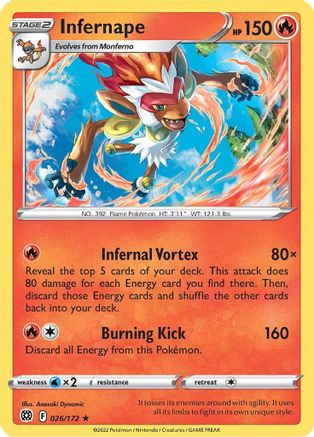 Infernape 26/172 Holofoil - Holo Rare - SWSH09: Brilliant Stars