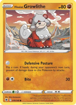 Hisuian Growlithe 70/189  - Common - SWSH10: Astral Radiance