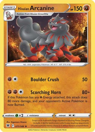 Hisuian Arcanine 71/189  - Rare - SWSH10: Astral Radiance