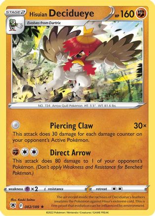Hisuian Decidueye 82/189 Holofoil - Holo Rare - SWSH10: Astral Radiance