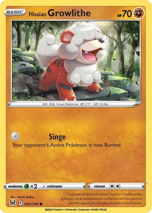 Hisuian Growlithe 83/196  - Common - SWSH11: Lost Origin