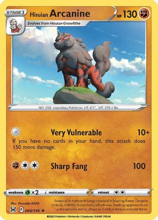 Hisuian Arcanine 84/196 Holofoil - Holo Rare - SWSH11: Lost Origin