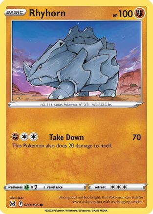 Rhyhorn 89/196  - Common - SWSH11: Lost Origin