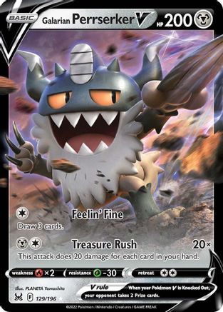Galarian Perrserker V 129/196 Holofoil - Ultra Rare - SWSH11: Lost Origin