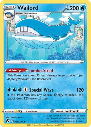 Wailord 38/195  - Uncommon - SWSH12: Silver Tempest