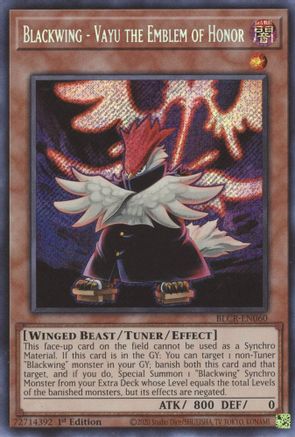 Blackwing - Vayu the Emblem of Honor (BLCR-EN060) - Secret Rare - 1st Edition - Battles of Legend: Crystal Revenge