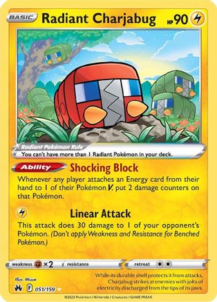 Radiant Charjabug 51/159 Holofoil - Radiant Rare - Crown Zenith