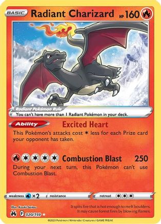 Radiant Charizard 20/159 Holofoil - Radiant Rare - Crown Zenith