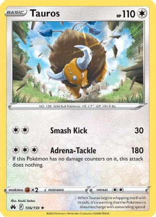 Tauros 106/159  - Rare - Crown Zenith