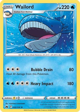 Wailord 32/159  - Rare - Crown Zenith