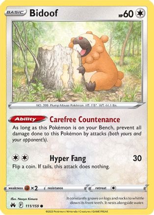Bidoof 111/159  - Common - Crown Zenith