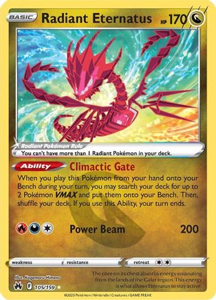 Radiant Eternatus 105/159 Holofoil - Radiant Rare - Crown Zenith