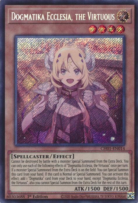 Dogmatika Ecclesia the Virtuous Secret Rare CH01-EN014 (THE CHRONICLES DECK: The Fallen & The Virtuous (All-Foil Edition))  - 1st Edition
