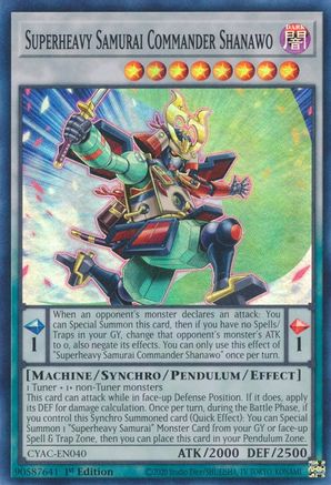 Superheavy Samurai Commander Shanawo (CYAC-EN040) - Super Rare - 1st Edition - Cyberstorm Access