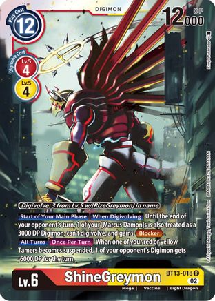 ShineGreymon (BT13-018) Foil Rare - Versus Royal Knights