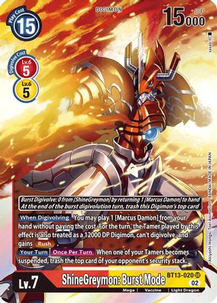 ShineGreymon: Burst Mode (BT13-020) Foil Super Rare - Versus Royal Knights