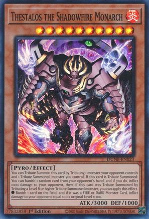 Thestalos the Shadowfire Monarch (DUNE-EN023) - Super Rare - 1st Edition - Duelist Nexus