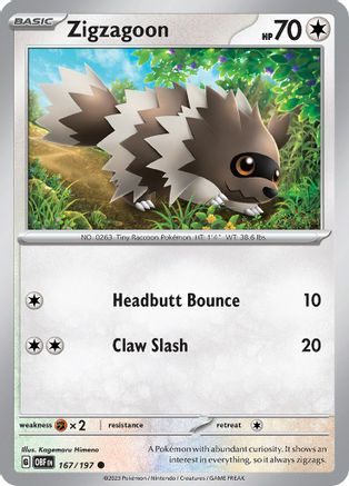 Zigzagoon 167  - Common - SV03: Obsidian Flames