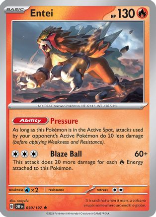 Entei 30 Holofoil - Rare - SV03: Obsidian Flames