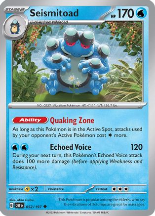 Seismitoad 52  - Uncommon - SV03: Obsidian Flames