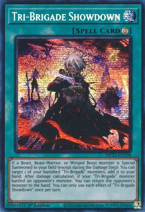 Tri-Brigade Showdown (MP23-EN198) - Prismatic Secret Rare - 25th Anniversary Tin: Dueling Heroes Mega Pack