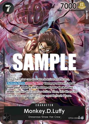 Monkey.D.Luffy (090) (Alternate Art) (OP04-090) - Foil Super Rare - Kingdoms of Intrigue