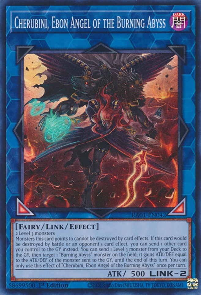 Cherubini, Ebon Angel of the Burning Abyss [RA01-EN042] Super Rare