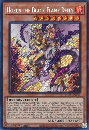 Horus the Black Flame Deity (PHNI-EN018) - Secret Rare - 1st Edition - Phantom Nightmare