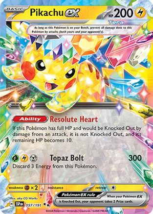 Pikachu ex - 057/191 57 Holofoil - Double Rare - SV08: Surging Sparks