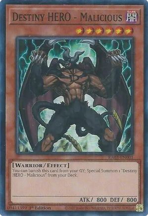 Destiny HERO - Malicious (RA03-EN001) - Super Rare - Quarter Century Bonanza