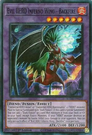 Evil HERO Inferno Wing - Backfire (SUDA-EN032) - Super Rare - 1st Edition - Supreme Darkness