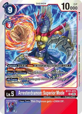 Arresterdramon: Superior Mode (BT21-072) Foil Rare - World Convergence